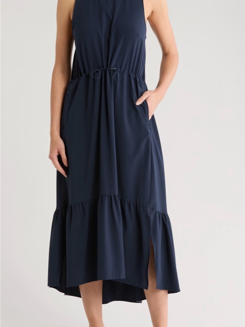NWT Zella Pursuit Sleeveless Navy Drawstring Midi Dress XS
